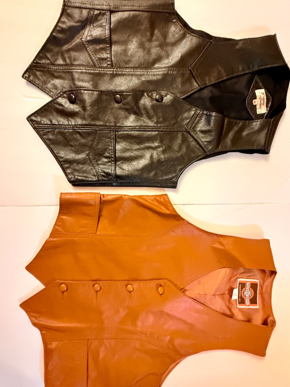Lot Two Vintage Leather Vest Pioneer Wear Genuine Leather Biker Western Unisex